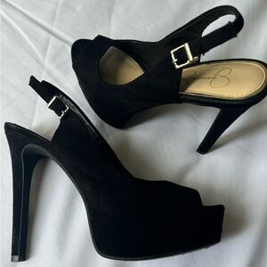 Black stiletto velvet heels